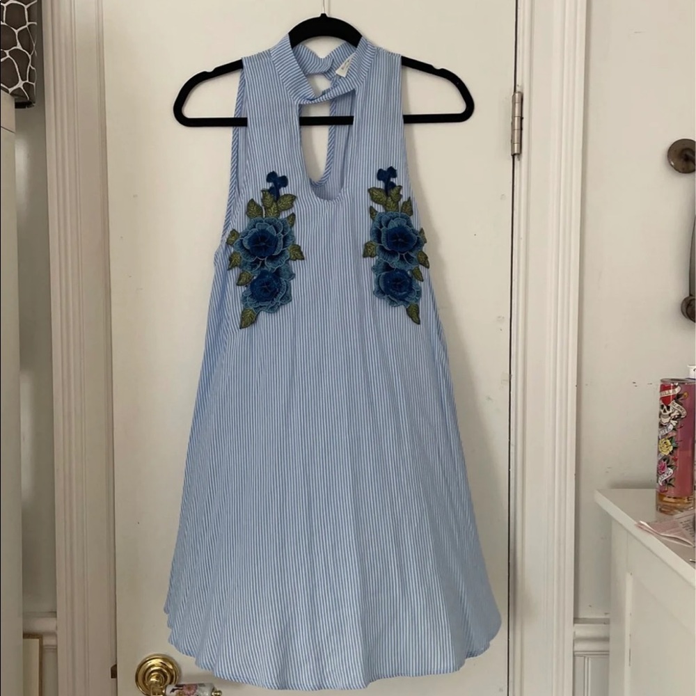 Vintage Havana Blue striped dress with floral detail